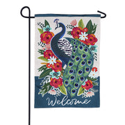 Evergreen Floral Peacock Linen Garden Flag