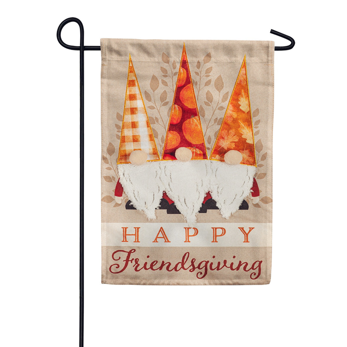Evergreen Happy Friendsgiving Gnomes Linen Garden Flag