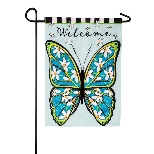 Evergreen Floral Butterfly Welcome Linen Garden Flag