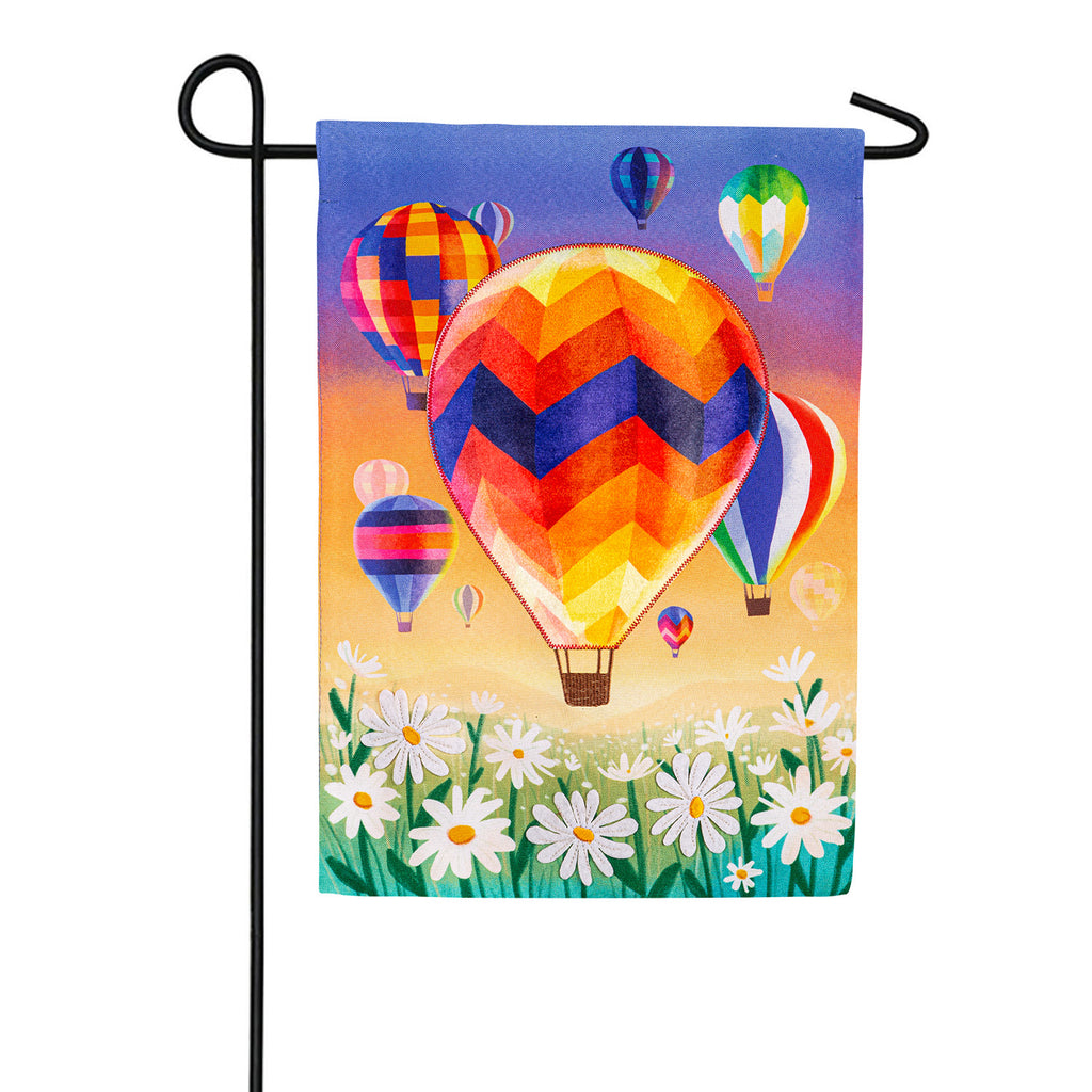 Evergreen Hot Air Balloons Linen Garden Flag