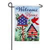 Evergreen Patriotic Bird House Linen Garden Flag