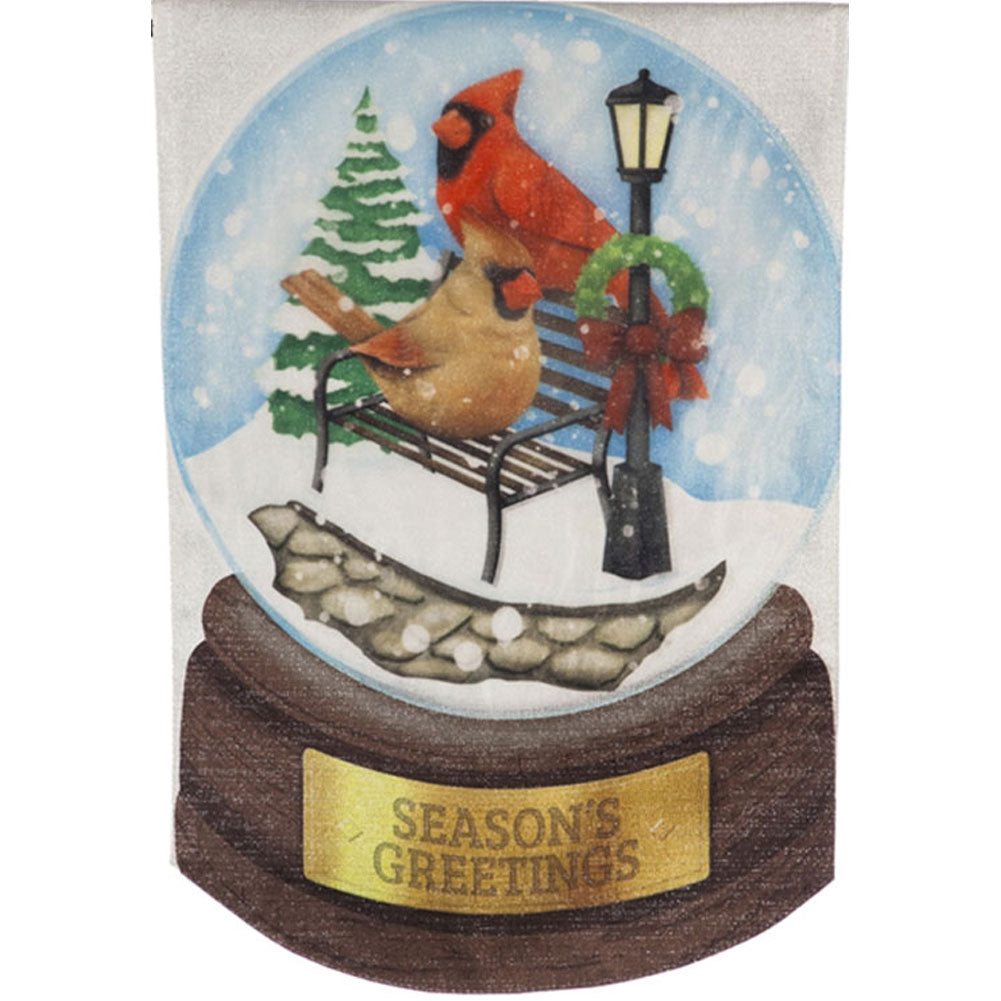 Evergreen Cardinal Couple Snow globe Linen Garden Flag