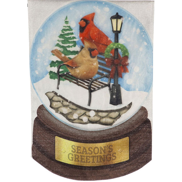 Evergreen Cardinal Couple Snow globe Linen Garden Flag