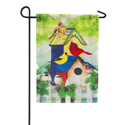 Evergreen Fall Birds Linen Garden Flag