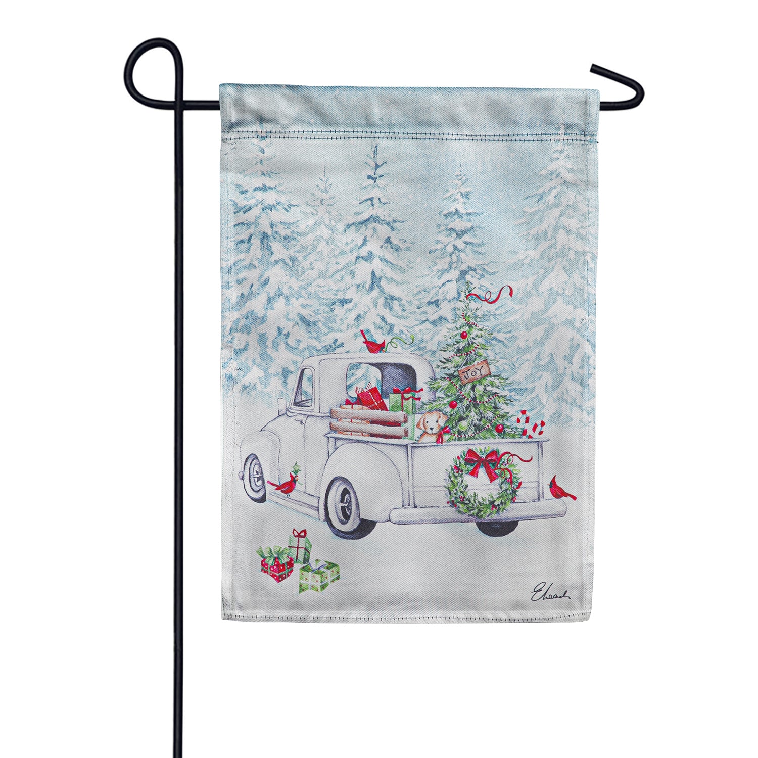 Evergreen White Christmas Truck Lustre Garden Flag