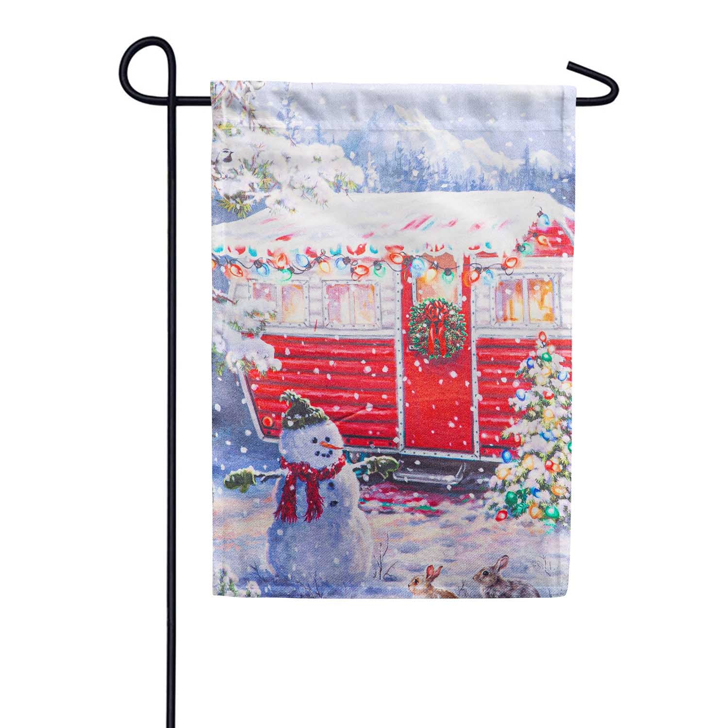 Evergreen Christmas Camper Lustre Garden Flag