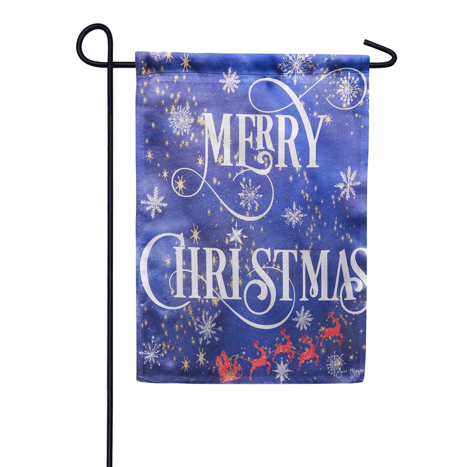 Evergreen Merry Christmas Snowflake Lustre Garden Flag