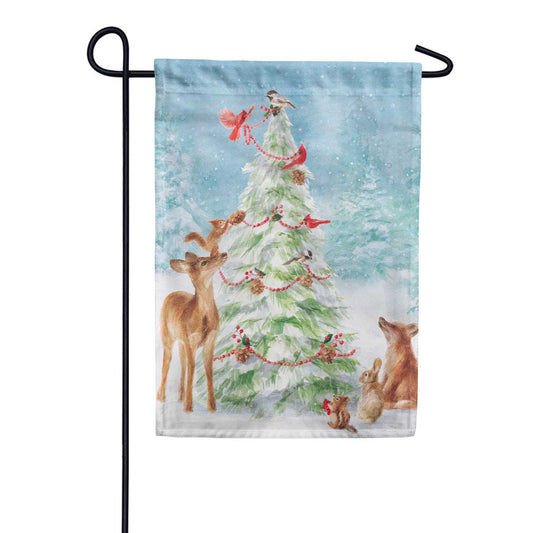 Evergreen Moire Christmas Tree and Friends Garden Flag