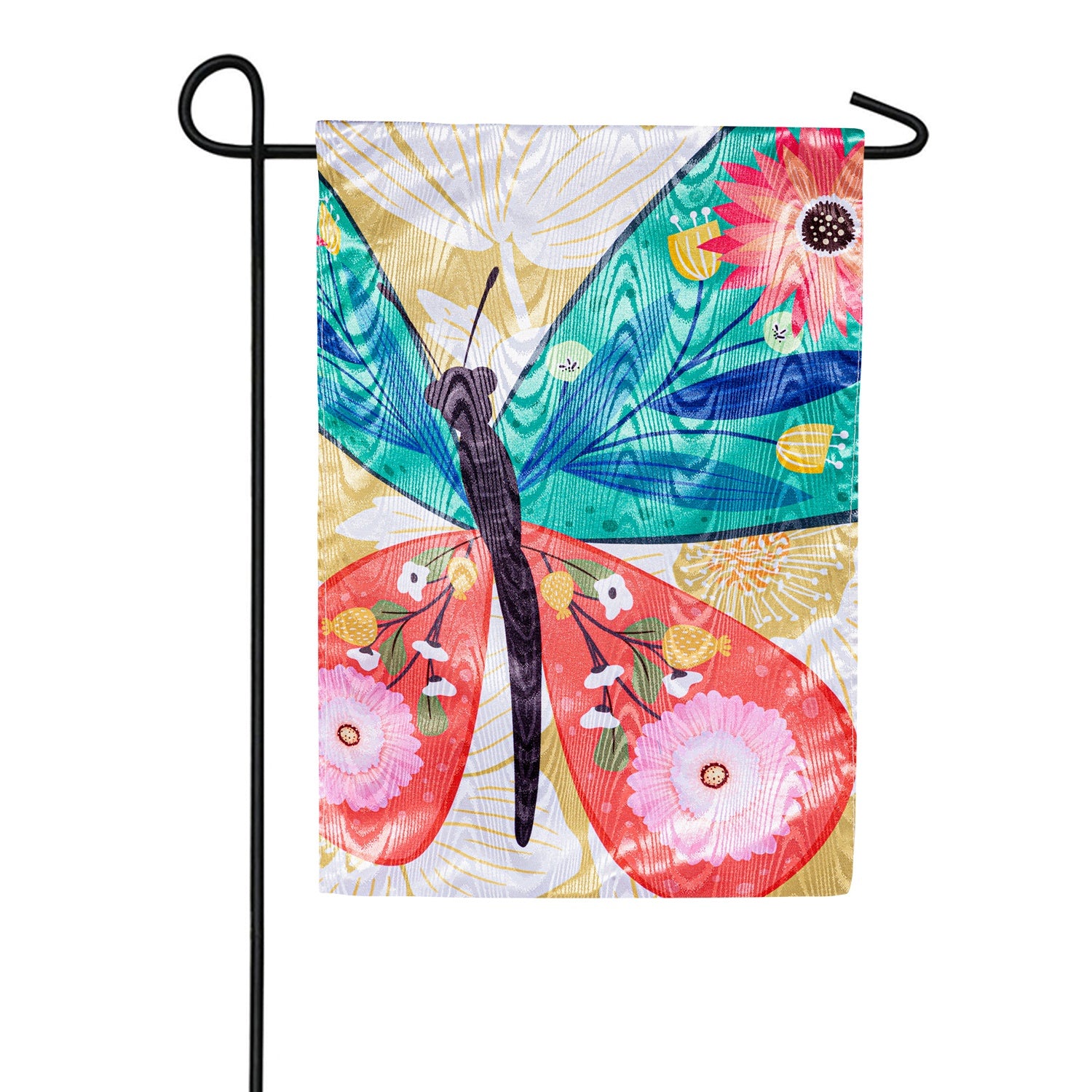 Evergreen Moire Garden Flag - Folk Butterfly