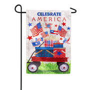Evergreen Moire Garden Flag - Vintage Patriotic Wagon