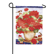 Evergreen Red Geraniums Moire Garden Flag