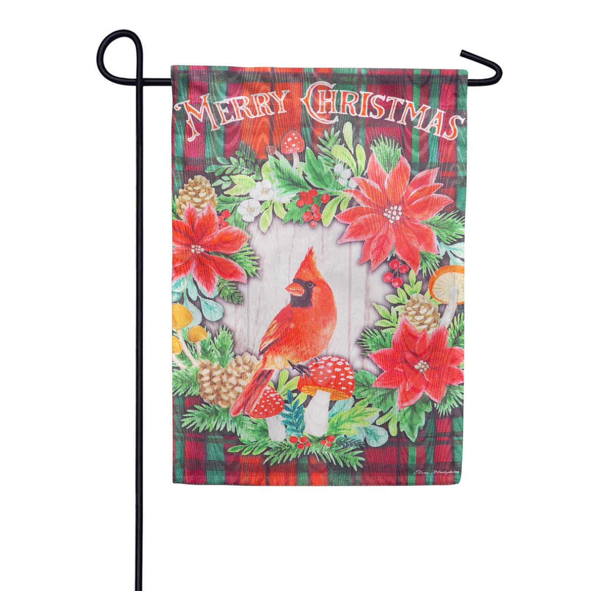 Evergreen Merry Christmas Cardinal Moire Garden Flag