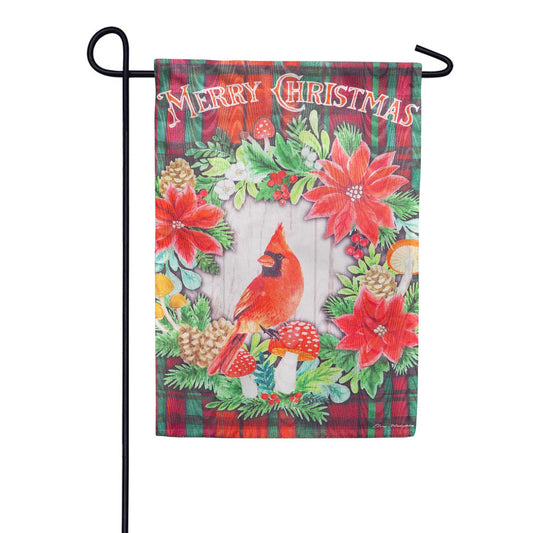 Evergreen Merry Christmas Cardinal Moire Garden Flag