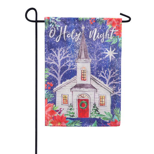 Evergreen Holy Night Moire Garden Flag