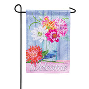Evergreen Welcome Dahlias and Bluebird Moire Garden Flag