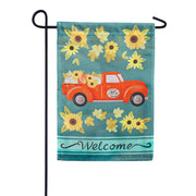 Evergreen Fall Sunflower Truck Garden Flag