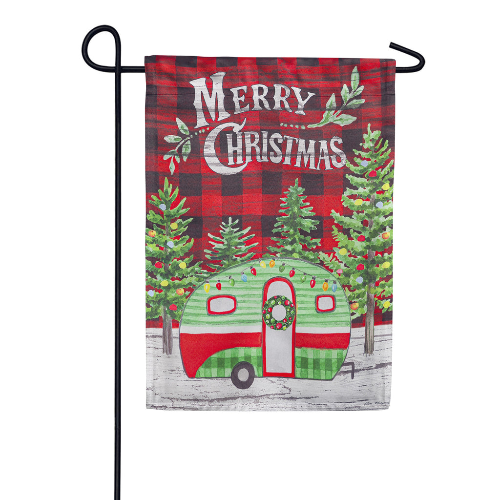 Evergreen Christmas Camper Garden Flag