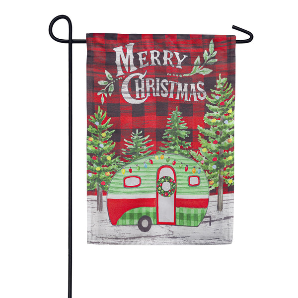 Evergreen Christmas Camper Garden Flag