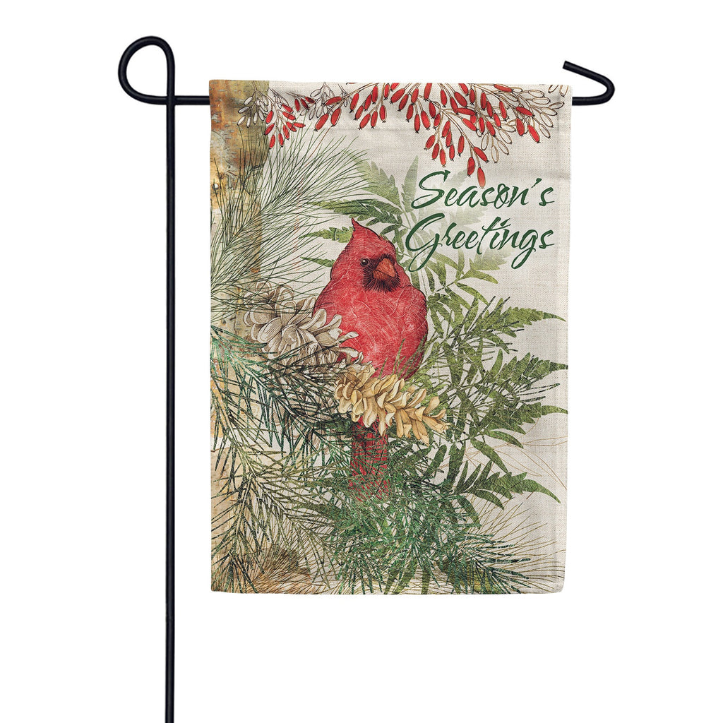 Evergreen Greens and Cardinals Garden Flag