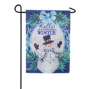 Evergreen Winter Snowman Suede Garden Flag