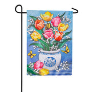 Evergreen Suede 2-Sided Garden Flag - Butterflies and Tulips