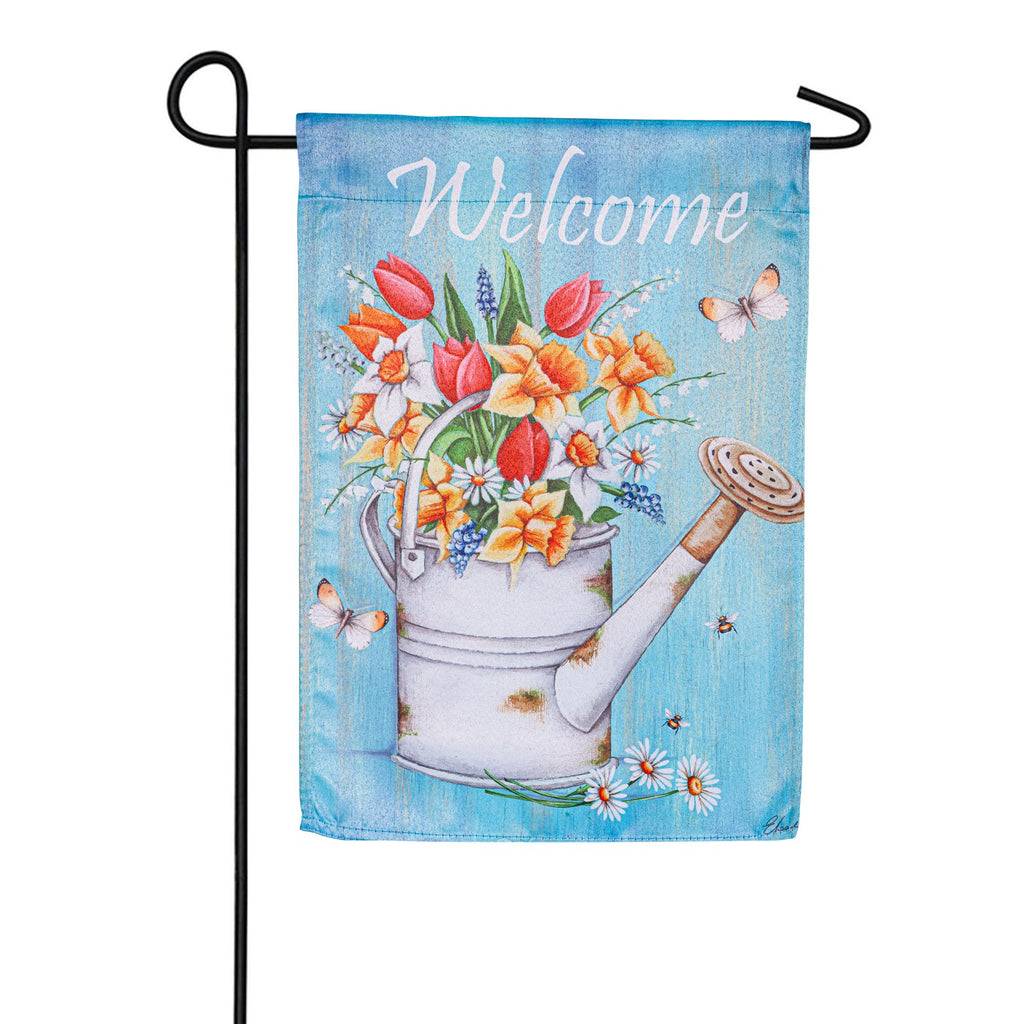 Evergreen Suede - Welcome Flowers Garden Flag