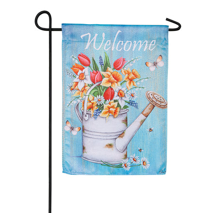 Evergreen Welcome Flowers Suede Garden Flag