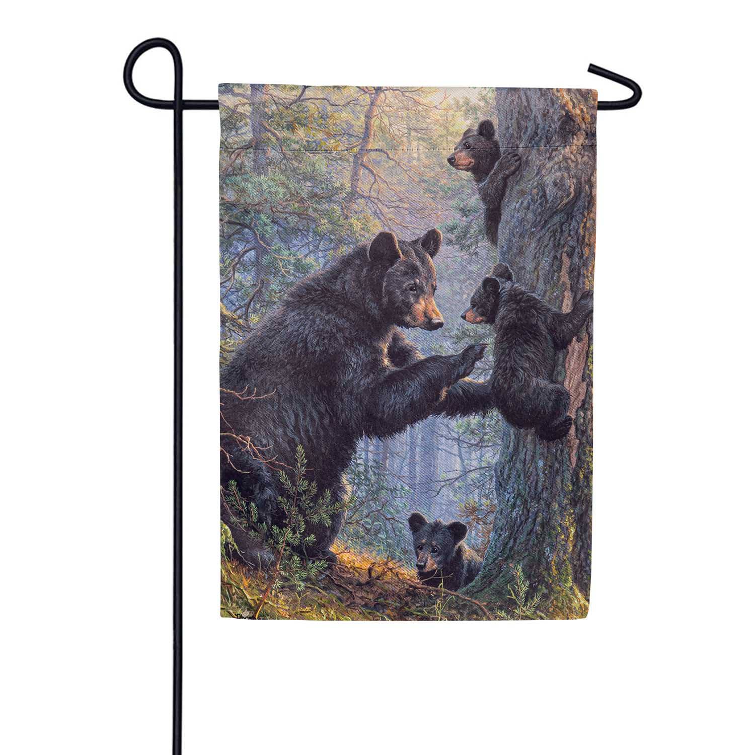 Evergreen Bear Family Suede Garden Flag