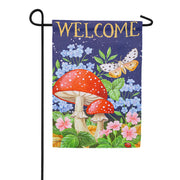 Evergreen Suede Garden Flag - Welcome Mushroom