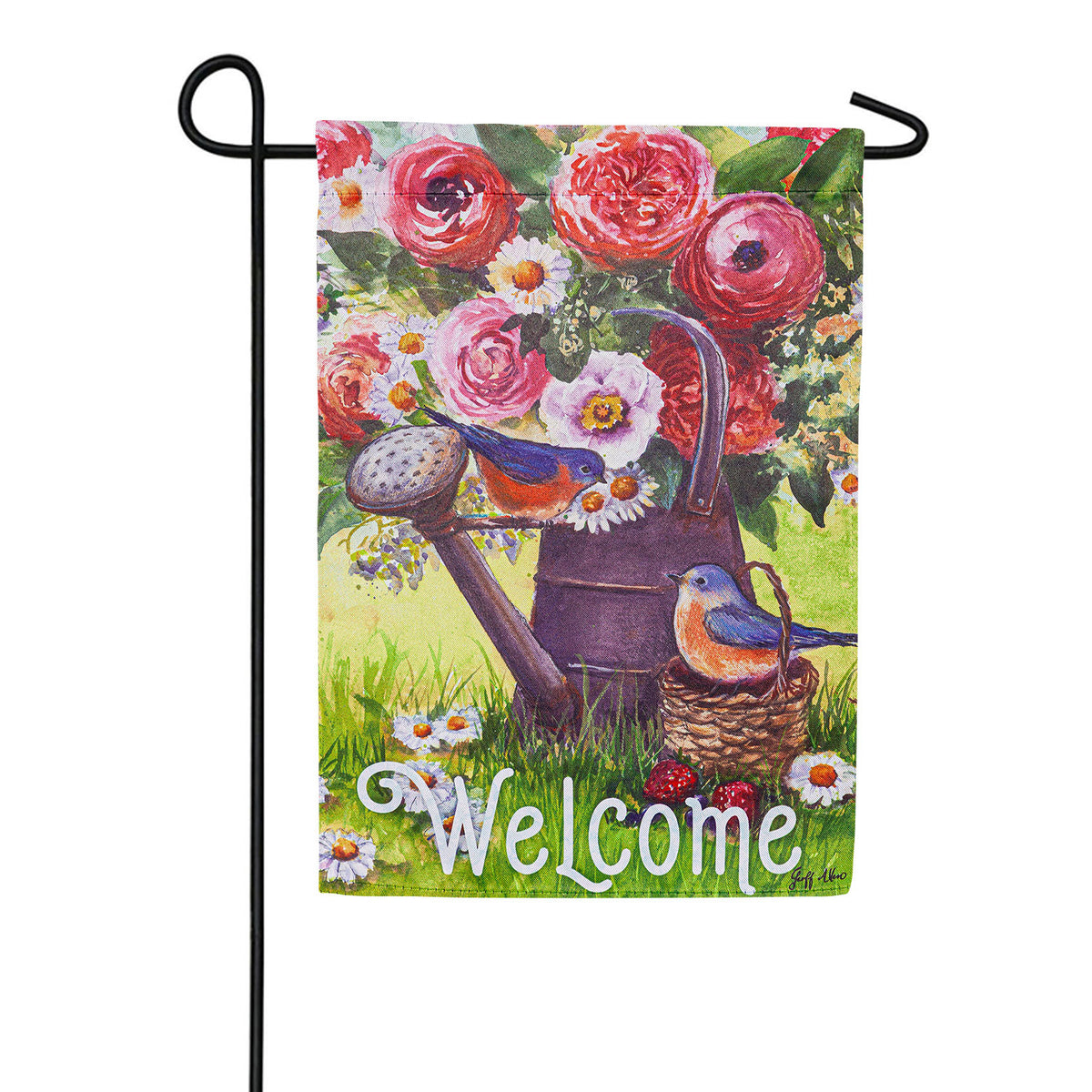 Evergreen Watering Can Suede Garden Flag
