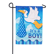 Evergreen Suede 2-Sided Garden Flag - Stork with Special Delivery, Boy