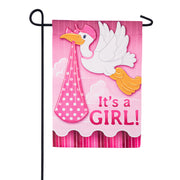 Evergreen Suede 2-Sided Garden Flag - Stork with Special Delivery, Girl