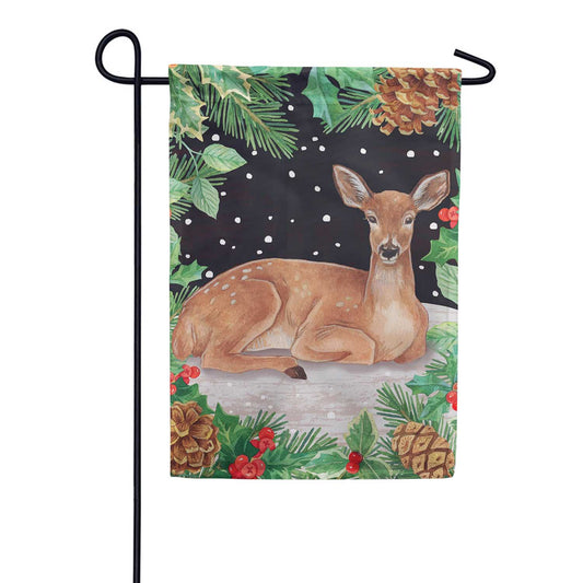 Evergreen Woodland Peace on Earth Deer Garden Flag