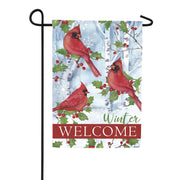 Evergreen Winter Visit Suede Garden Flag