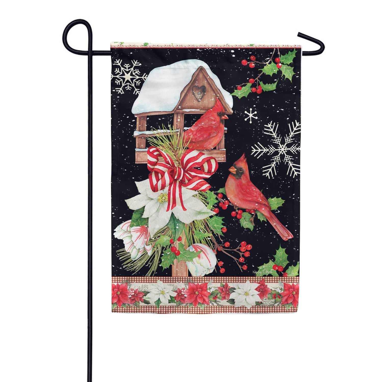 Evergreen Joyful Cardinal Winter Visit Suede Garden Flag
