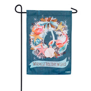 Evergreen Coastal Christmas Wreath Suede Garden Flag