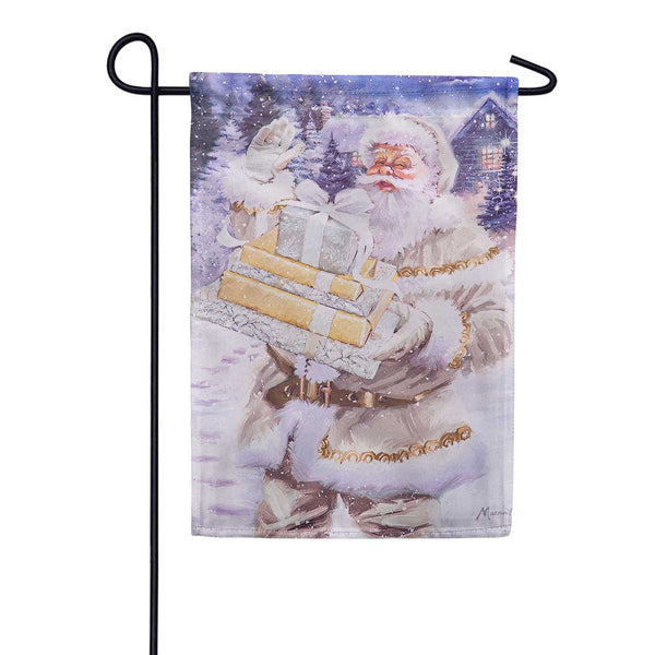 Evergreen Santa and Presents Suede Garden Flag
