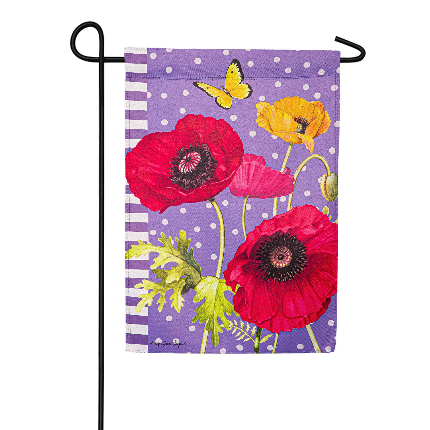 Evergreen Poppy Welcome Suede Garden Flag