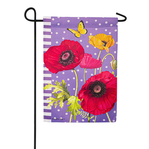 Evergreen Poppy Welcome Suede Garden Flag