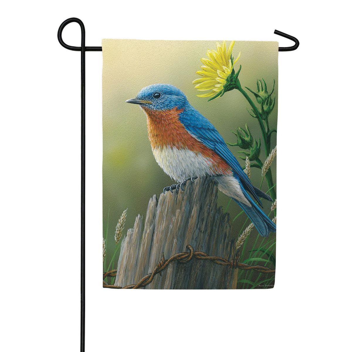 Evergreen Eastern Bluebird Suede Garden Flag