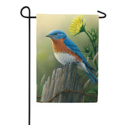 Evergreen Eastern Bluebird Suede Garden Flag