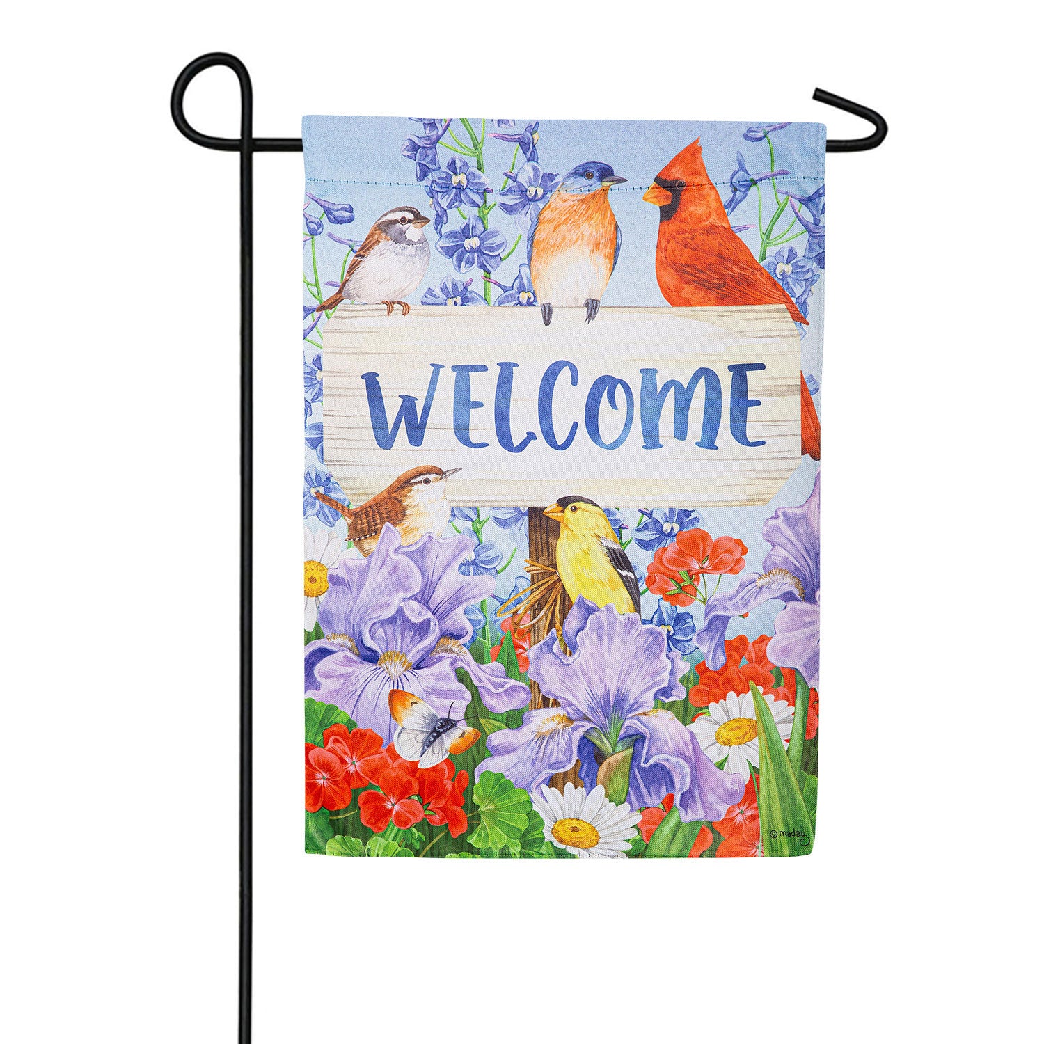 Evergreen Visiting Bird Friends Suede Garden Flag