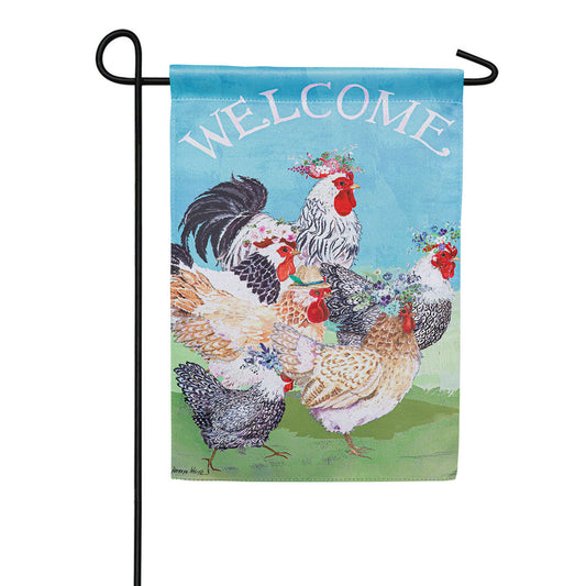 Evergreen Floral Chickens Suede Garden Flag