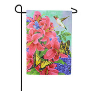 Evergreen Swallowtail and Hummingbird Suede Garden Flag