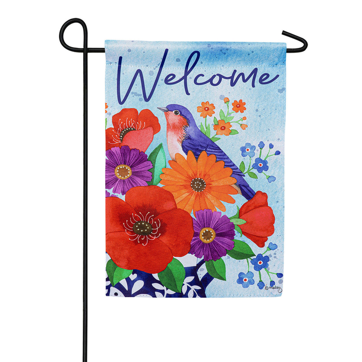 Evergreen Bluebird Blooms Suede Garden Flag