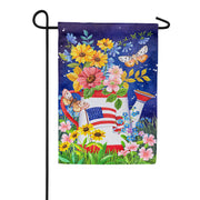 Evergreen White Watering Can Suede Garden Flag