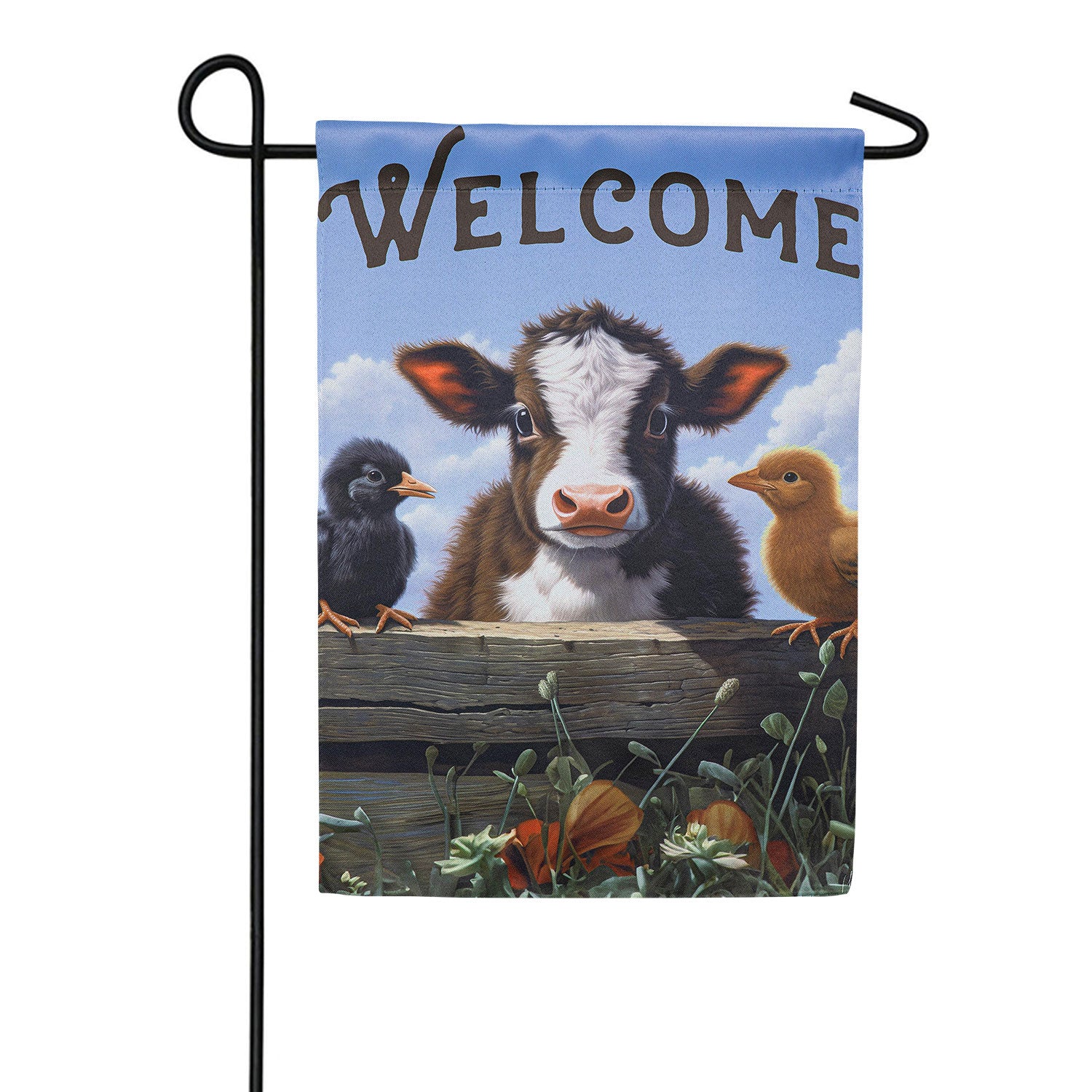 Evergreen Cow and Chicks Suede Garden Flag