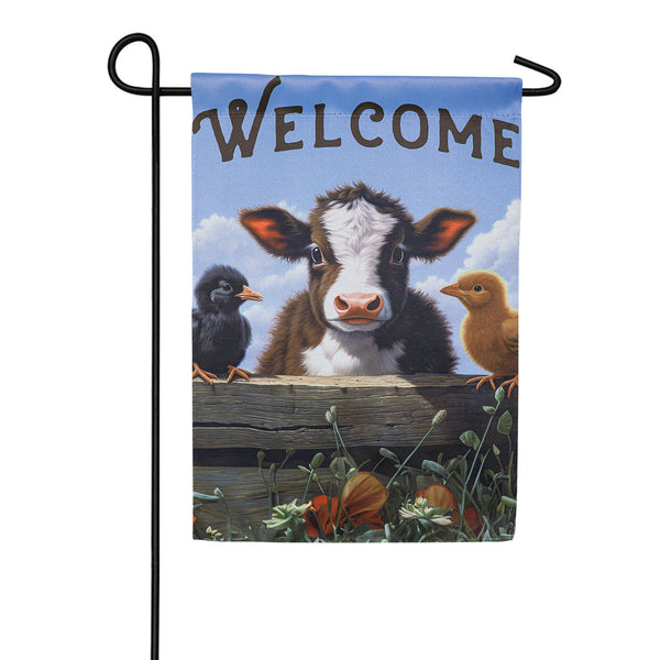 Evergreen Cow and Chicks Suede Garden Flag