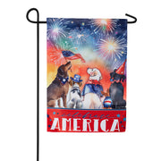 Evergreen Patriotic Pups Suede Garden Flag
