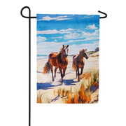 Evergreen Horses on The Beach Suede Garden Flag